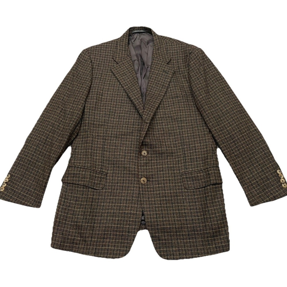 Ermenegildo Zegna 100% Pure Cashmere Glen Plaid Blazer 40R Brown Made in Italy